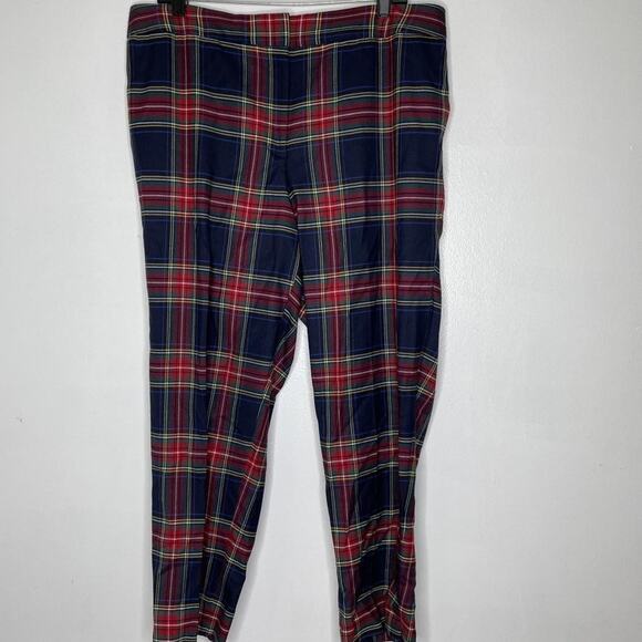 Talbots Pants Womens 16WP Plaid Navy Red High-Waist Hampshire Ankle Wool Blend - Picture 1 of 6